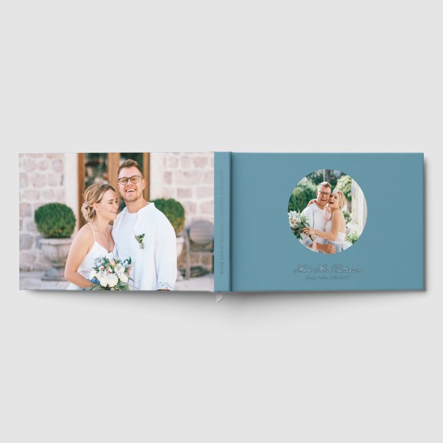 Real Foil Photo Simple Personalised Blue Wedding Guest Book (Full)