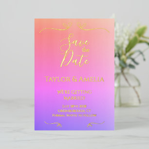 Real Foil Pink Ombre Wedding Save the Date Invite