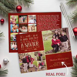 REAL Foil Red Christian Christmas Photo Collage Holiday Card