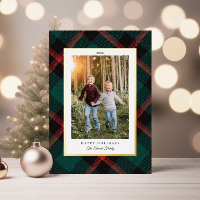 Real Foil Red Green Plaid Happy Holidays Foil Holiday Card (Creator Uploaded)