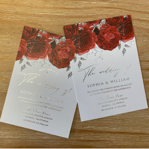 Real Foil Romantic Red Rose Wedding Silver