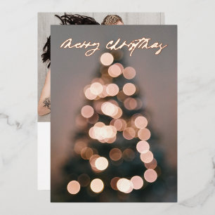 REAL FOIL Rose Gold Merry Christmas Tree Lights Holiday Card