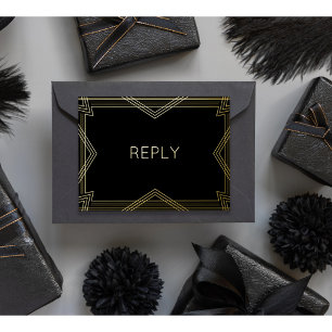 Real Foil RSVP Art Deco Geometric Gold Foil Meal  Invitation Postcard