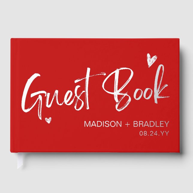 Real Foil Silver Calligraphy Script Modern Wedding Guest Book (Front)