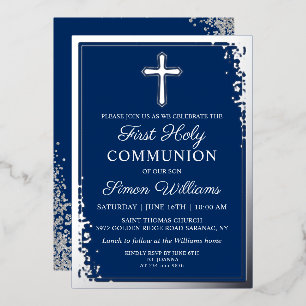 Real Foil Silver Glitter Navy Blue First Communion