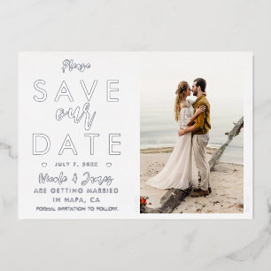 Real Foil Silver Save The Date Photo Engagement