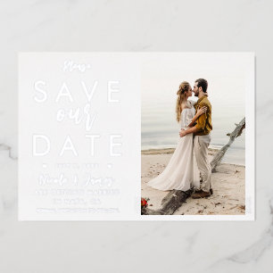 Real Foil Silver Save The Date Photo Engagement