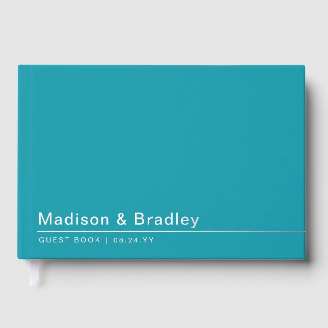Real Foil Simple Modern Silver Script Wedding Gues Guest Book (Front)
