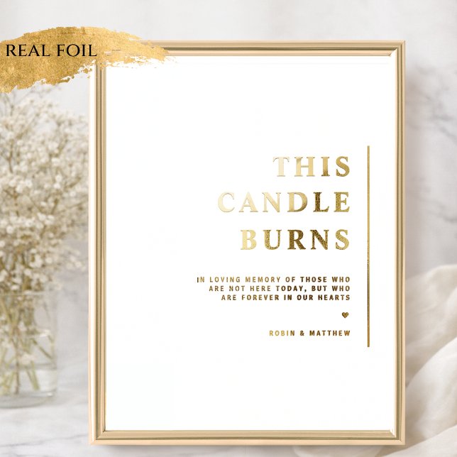Real Foil This Candle Burns Minimal Wedding Sign (Creator Uploaded)