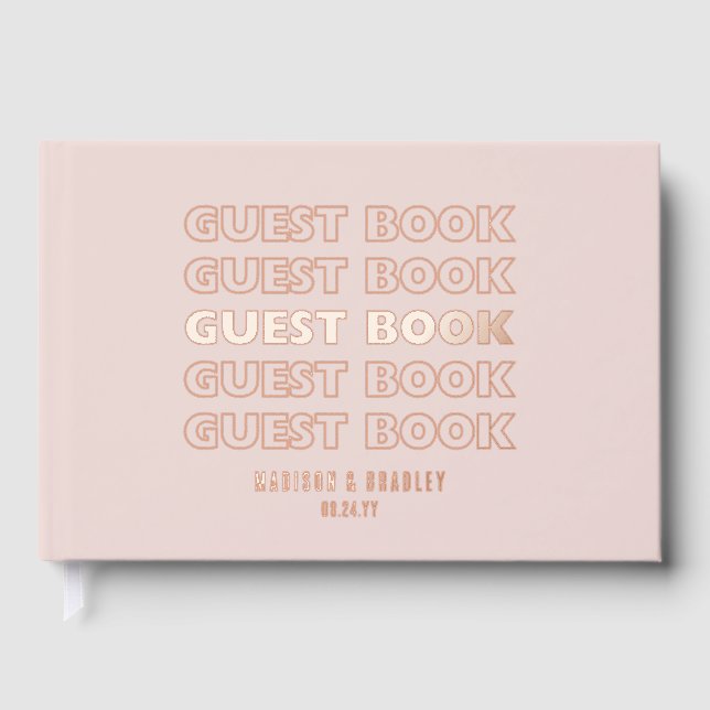 Real Foil Trendy Modern Typography Wedding Guest Book (Front)