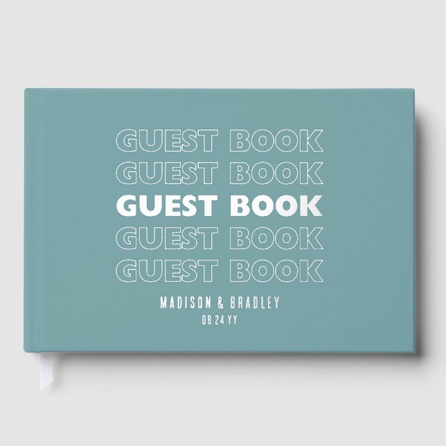 Real Foil Trendy Modern Typography Wedding Guest Book (Front)