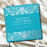 Real Foil Vintage Floral Blue Wedding Guest Book<br><div class="desc">Real Foil Vintage Floral Blue Wedding Guest Book features a vintage flower frame border in silver foil script with your names,  location and wedding date on a blue background. Add your custom text on the spine of the guest book. Created by Evco Studio www.zazzle.com/store/evcostudio</div>