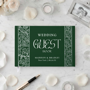 Real Foil Vintage Floral Green Silver Wedding Guest Book