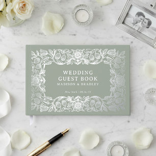 Real Foil Vintage Floral Green Wedding Guest Book
