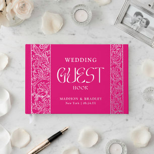 Real Foil Vintage Floral Pink Silver Wedding Guest Book