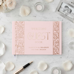 Real Foil Vintage Floral Pink Wedding Guest Book