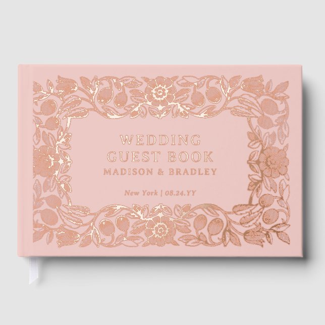 Real Foil Vintage Floral PinkWedding Guest Book (Front)