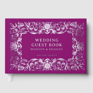 Real Foil Vintage Floral Purple Silver Wedding Guest Book