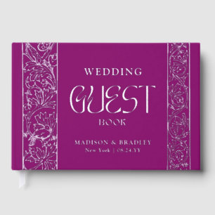 Real Foil Vintage Floral Purple Silver Wedding Guest Book