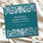 Real Foil Vintage Floral Teal Wedding Guest Book<br><div class="desc">Real Foil Vintage Floral Teal Wedding Guest Book features a vintage flower frame border in silver foil script with your names,  location and wedding date on a teal background. Add your custom text on the spine of the guest book. Created by Evco Studio www.zazzle.com/store/evcostudio</div>