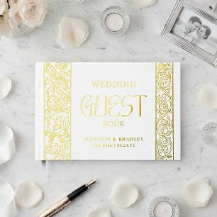 Real Foil Vintage Floral White Wedding Guest Book