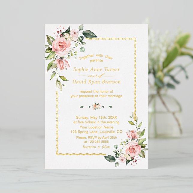 REAL FOIL Watercolor Pink Floral Wedding  (Standing Front)