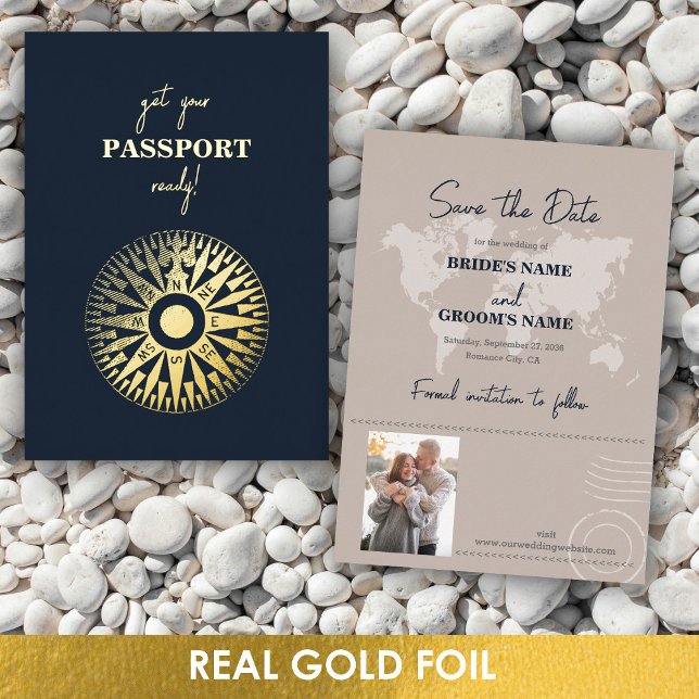 Real Foil Wedding Passport Compass Save the Date (Real Foil Wedding Passport Compass Save the Date Foil Invitation)