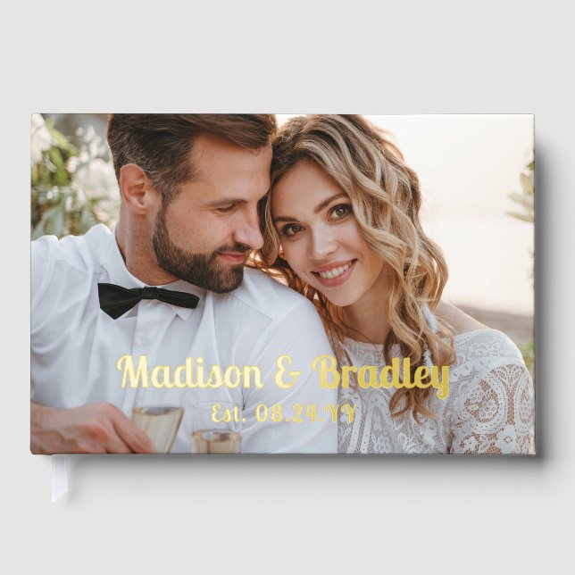 Real Foil Wedding Photo Personalised Names Guest Book (Front)
