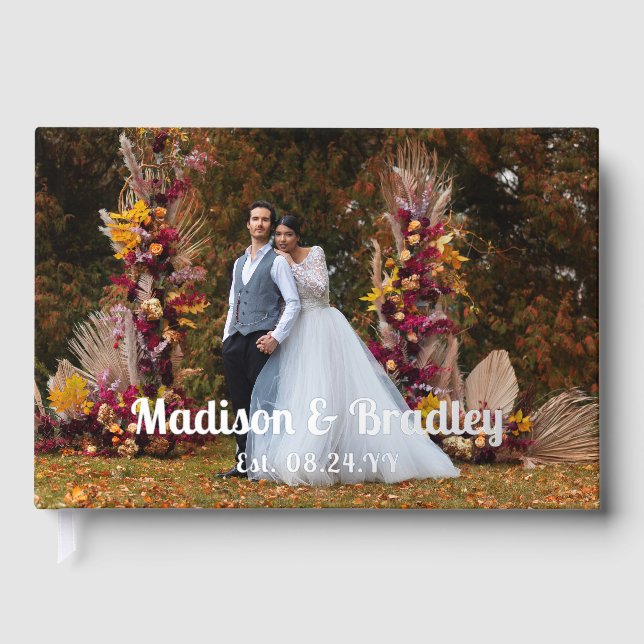 Real Foil Wedding Photo Personalised Names Guest Book (Front)