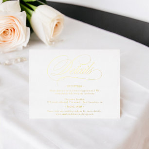 Real foil white calligraphy chic details wedding holiday postcard