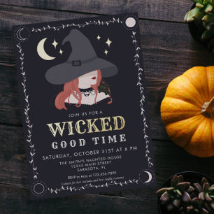 Real Foil Wicked Witch Halloween Party Invitation