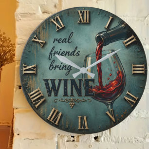 Real Friends Bring Wine Bar Decor Large Clock
