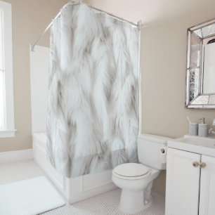 Real Fur look White Animal Fluffy  Shower Curtain