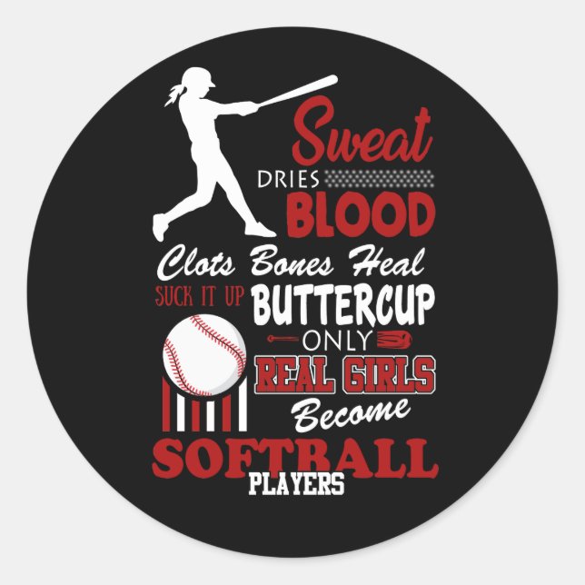 Real Girls Become Softball Players Gift Classic Round Sticker (Front)