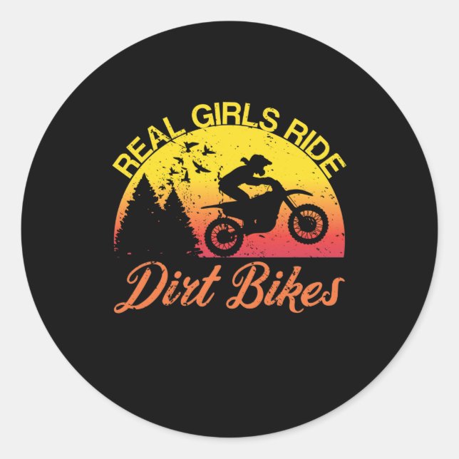 Real Girls Ride Dirt Bikes Motocross Sunset Stunt Classic Round Sticker (Front)