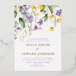 Real Gold and Purple Floral Monogram Wedding