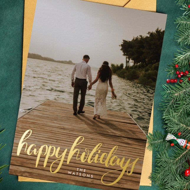 REAL GOLD Christmas Photo HAPPY Foil Holiday Card (Creator Uploaded)