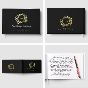 Real Gold Classic Elegant Wreath Wedding Guest Book