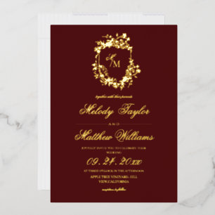 Real Gold Foil and Burgundy Flora Chers Wedding