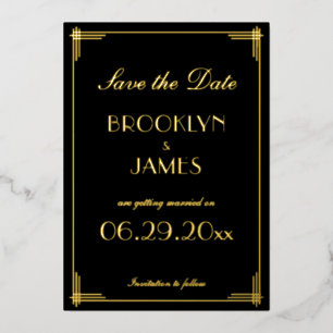 Real Gold Foil Art Deco Save The Date Cards