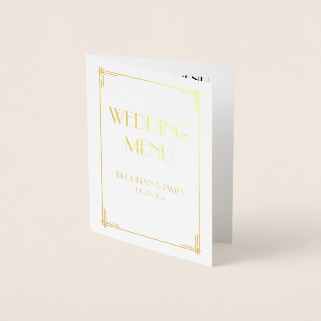 Real Gold Foil Art Deco Wedding Menu (Front)