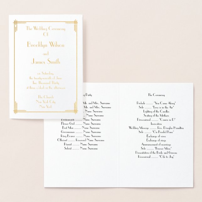 Real Gold Foil Art Deco Wedding Programs (Display)