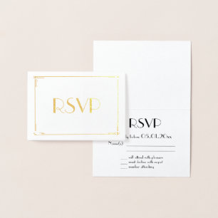 Real Gold Foil Art Deco Wedding RSVP Cards 3.5x5