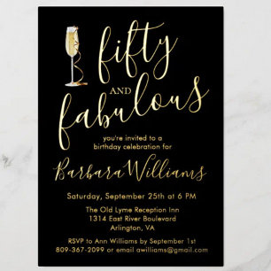 Real Gold Foil Black 50 & Fab Birthday Party Holiday Card