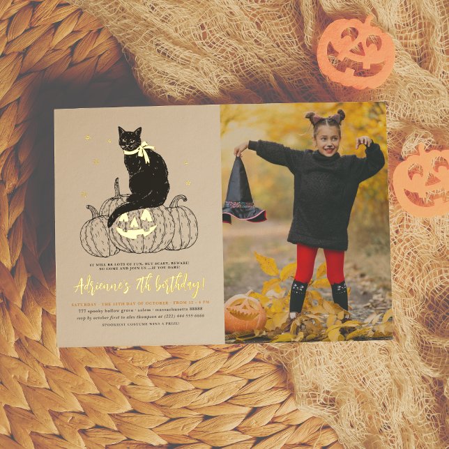 Real Gold Foil Black Cat Halloween Photo Birthday (Creator Uploaded)