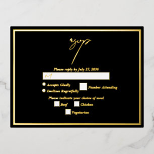 Real Gold Foil Black & Gold Wedding RSVP Foil Invitation Postcard