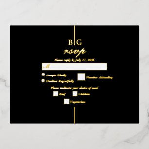 Real Gold Foil Black Monogram Wedding RSVP Foil Invitation Postcard