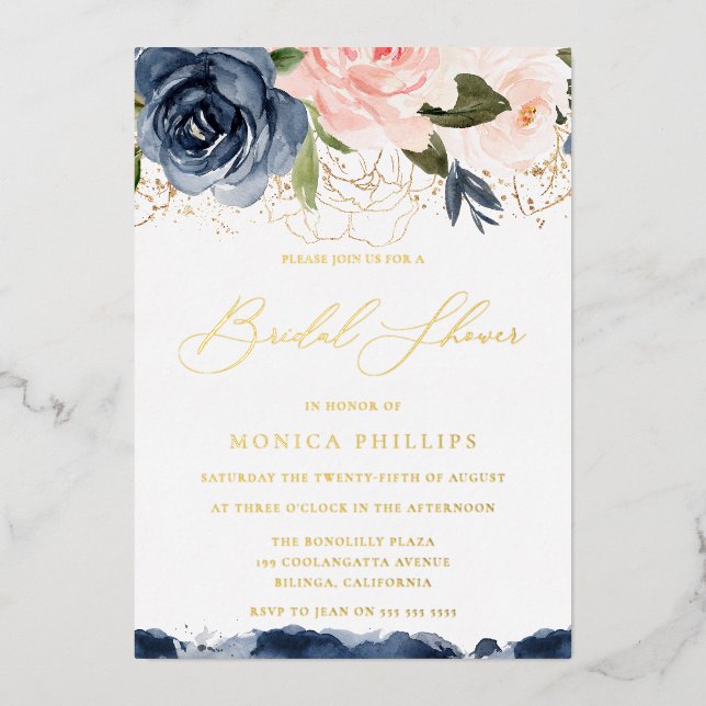 Real Gold Foil Blush & Navy Bridal Shower (Front)