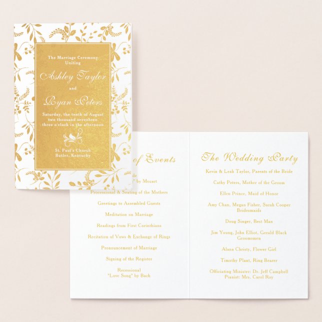 Real Gold Foil Botanical Floral Wedding Program (Display)