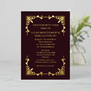Real Gold Foil Burguny Royal Regency wedding